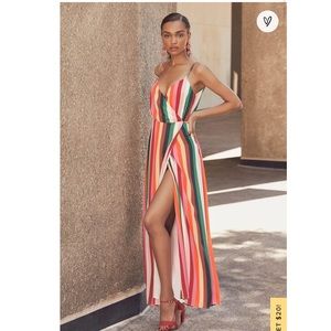 Lulus Amrita Multi Stripe Wrap Dress